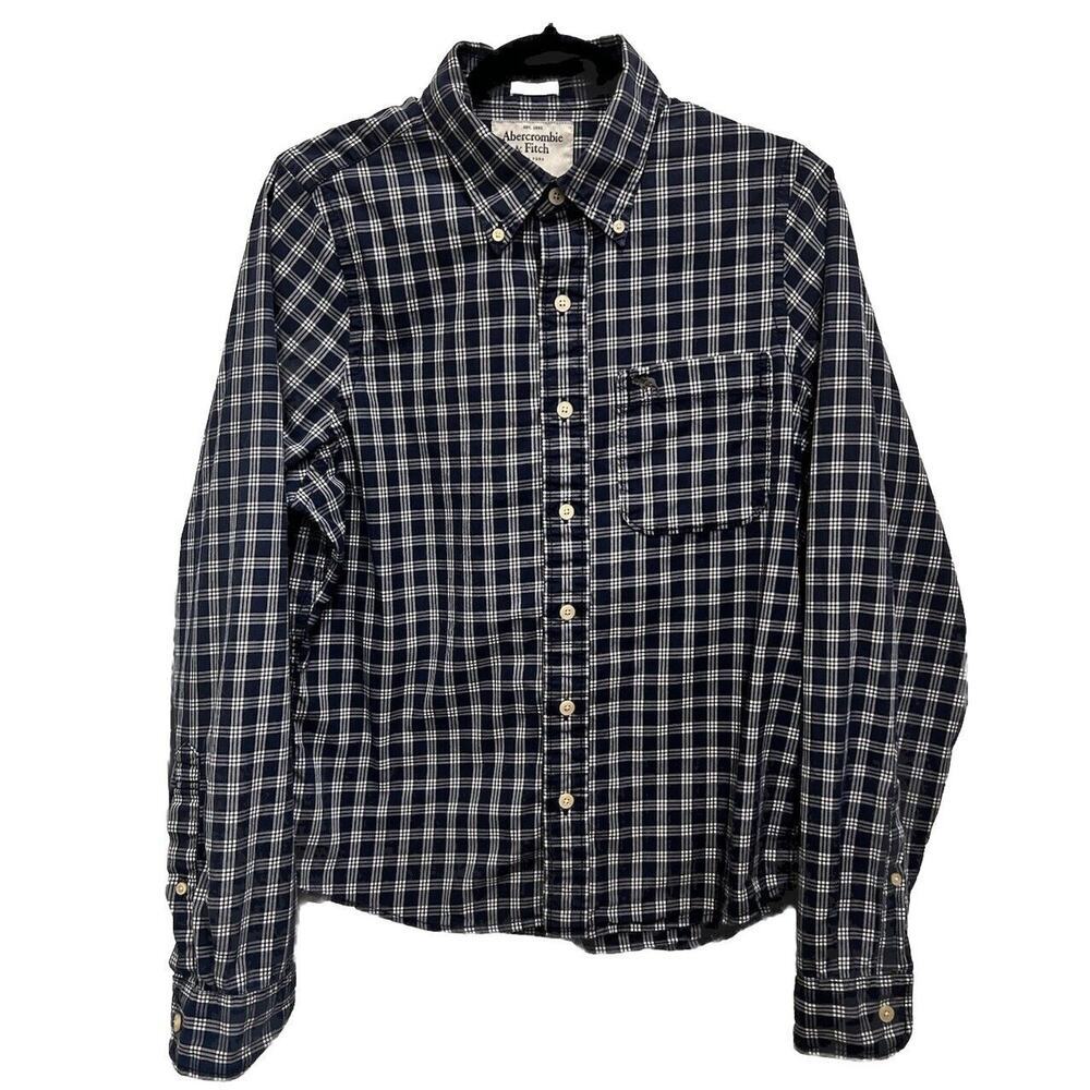 Abercrombie & Fitch Shirt Mens Large Blue Gingham Check Muscle Button Down LS